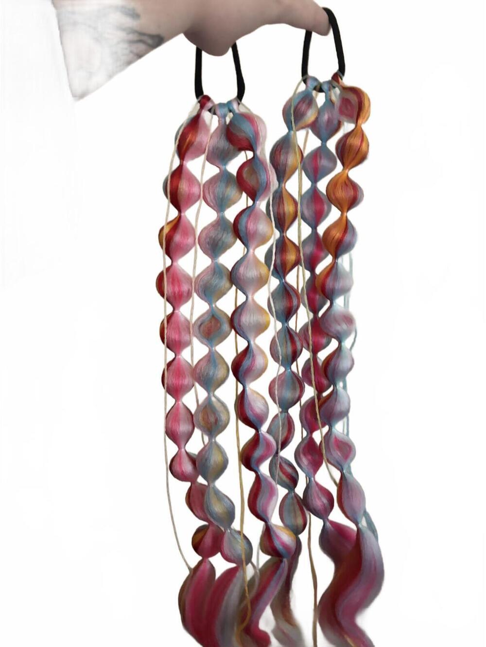 Handmade Pink and Red Pigtail Hair extensions - Picture 2 of 4